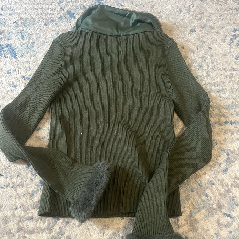 EN SAISON Rayen Top quarter zip fur collar and sleeve new with tags small green - Picture 5 of 6